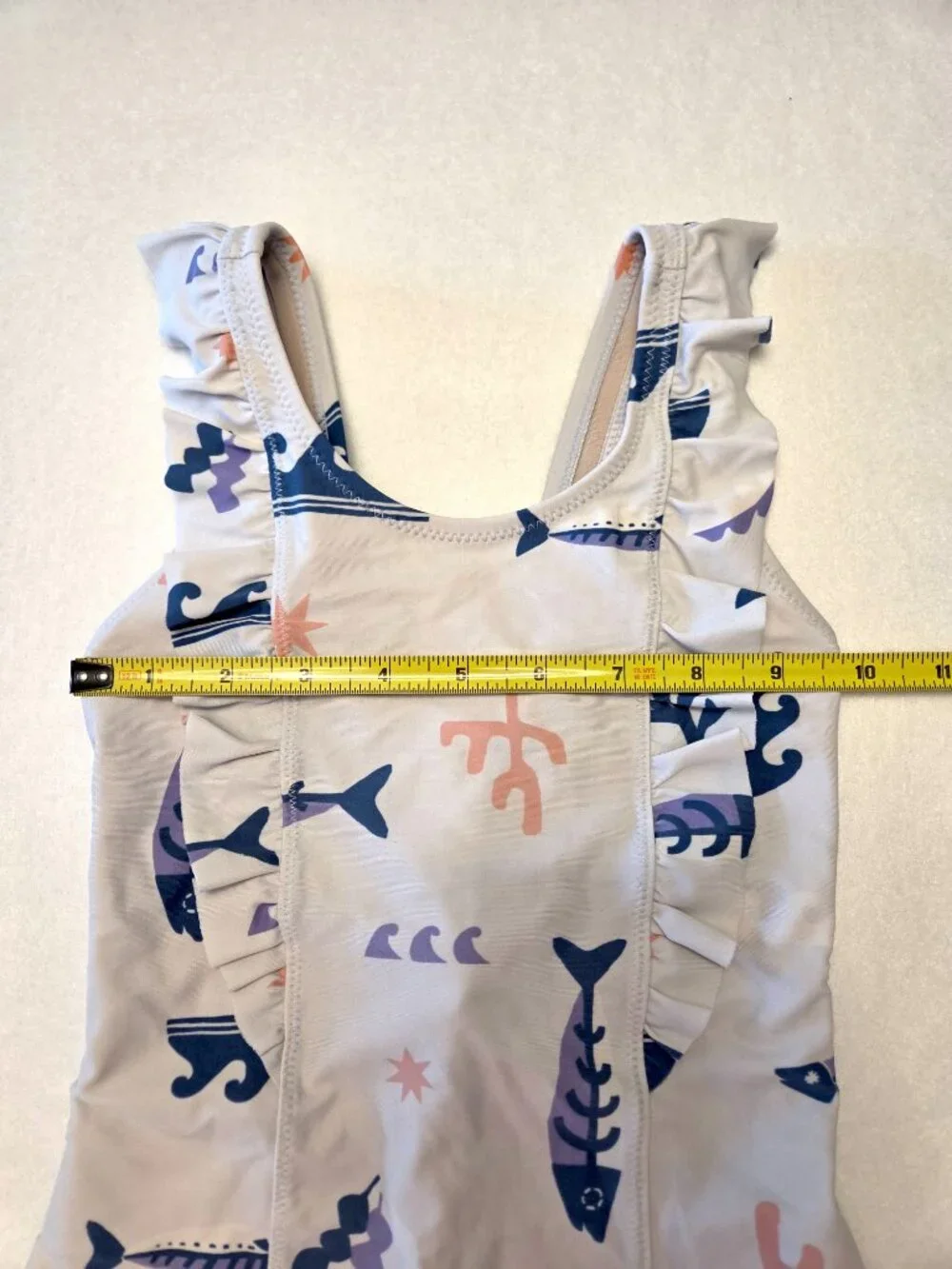Tea Collection Girls Ruffle One Piece Swimsuit Off-White Print Girls Size 6